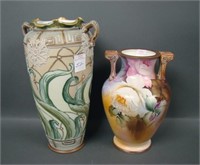 Two Nippon Moriage Handled Vases