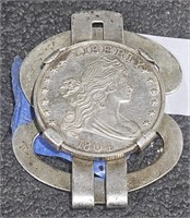 Silver Coin and Silver Money clip- Unknown if coin