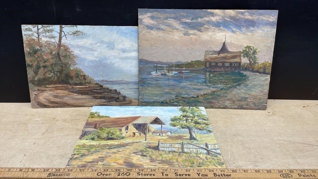 3 Original Paintings on Pressboard (unknown