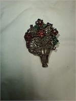 Vintage Garnet, Emerald & Marcasite Brooch