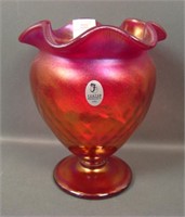 Fenton Red Stretch Quilted Diamond Ftd Vase