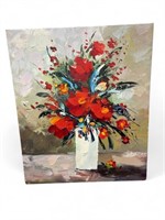 Original Oil on Canvas - Red Floral Bouquet in