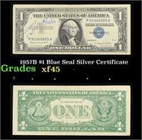 1957B $1 Blue Seal Silver Certificate Grades xf+