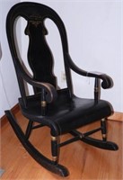 Antique plank bottom open arm rocking chair with
