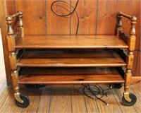 Vintage Wooden 3 Tier Rolling Cart