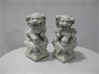 Two 18" Stone Dog Lion Statues