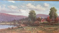 Original Oil on Canvas House on Lake by K Anbert