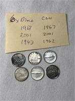 6 Canadian 10 Cent Coins - 4 Silver