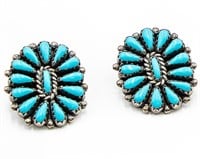 F.M. Begay Oval Petit Point Turquoise Earrings