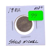 1882 Shield nickel AU+