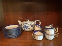 Delft Hand Painted Teapot & Cobalt Cups Saucers