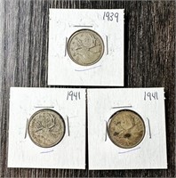 1930'S 1940'S CANADIAN SILVER QUARTERS