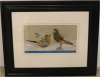 Pat Lenahan original painting of birds in frame