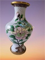 Chinese Floral Cloisonne Vase 8 3/8"