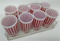8 Mid Century Glass Tumblers w/ Carrier