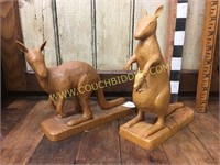 Pair of hand carved wooden kangaroos