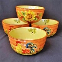 4 Orange Rooster Soup Bowls by Maxcera