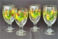 Hand Painted and Blown Rooster Wine Glasses
