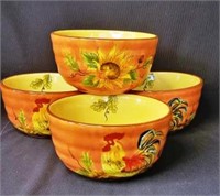 4 Orange Rooster Soup Bowls by Maxcera