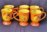 6 Orange Rooster by Maxcera Hand Painted Mugs