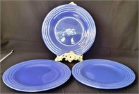 3 Blue Fiesta Style Dinner Plates