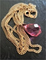 1/20, 12K chain, 22" long with pink pendant