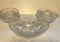 4 Footed Cut Glass Serving Boat 10”x6”x4” H, Bowl