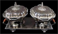 SILVER PLATE DOUBLE CHAFING / WARMING DISHES