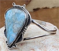 STERLING SILVER NATURAL LARIMAR BRACELET CUFF