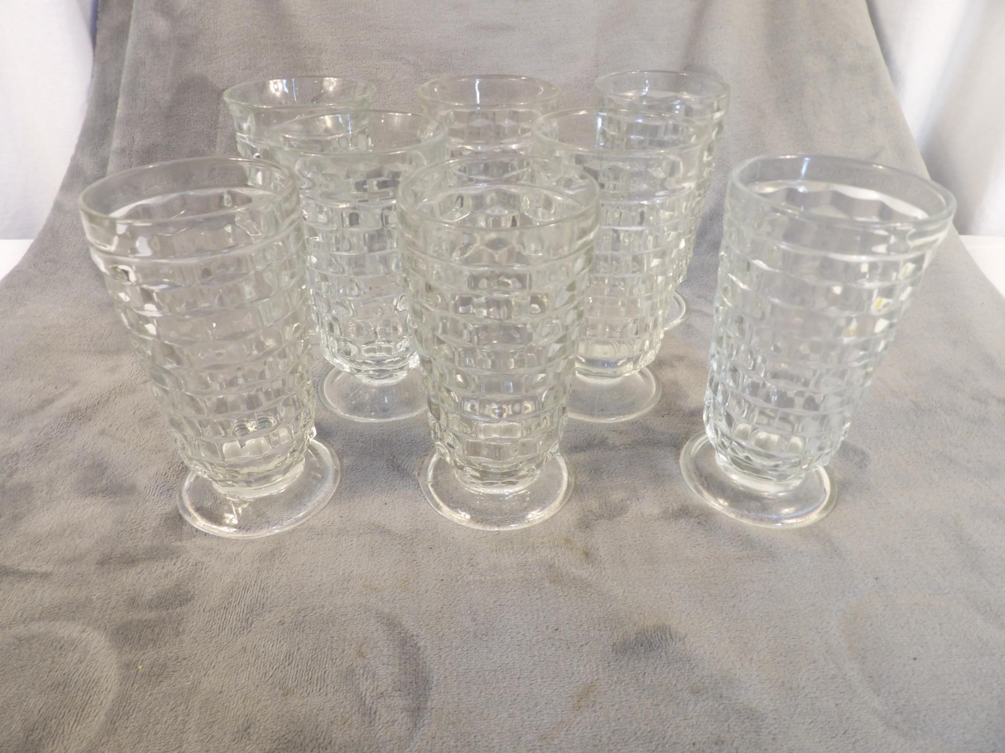 Eight Fostoria American Footed Clear Goblets