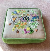 Vintage embroidered throw pillow with birds,