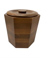 MCM teak wooden ice bucket octagonal barware