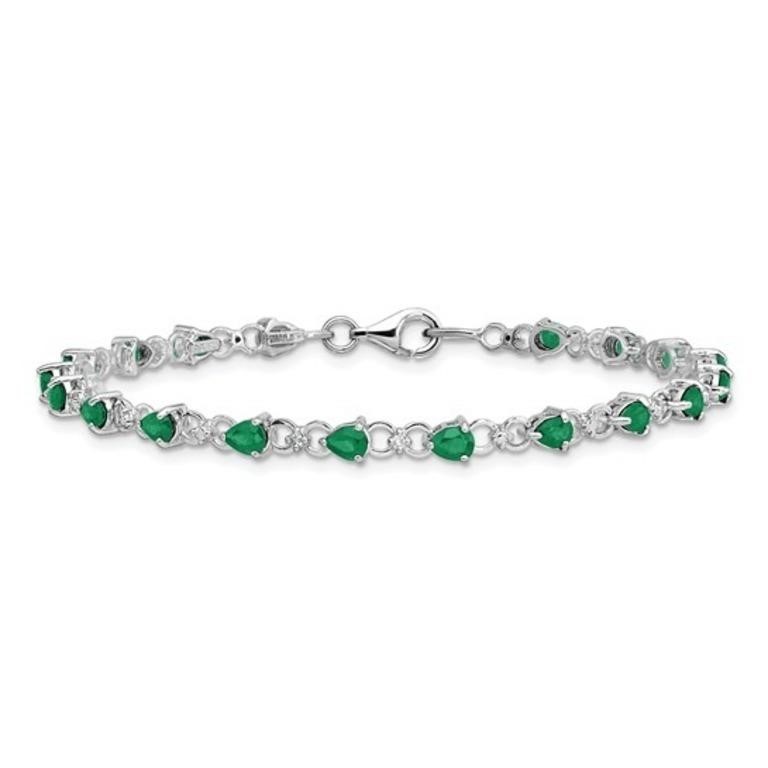 Sterling Silver Emerald and Diamond Bracelet