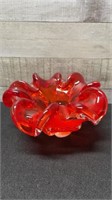 Red Murano Glass Bowl 7" Across X 4" High