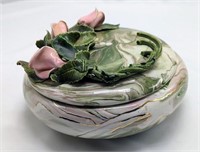 Vintage Glazed Porcelain Footed Bowl W/ Roses