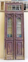 Primitive Wooden Double Doors with Transom.