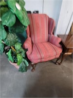 Pair of Pink Striped Wingback Chairs
