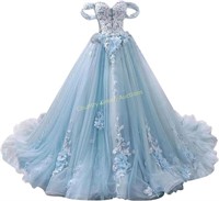 Sky Blue Tulle Ball Gown  Off-Shoulder