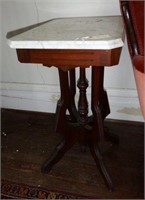 Victorian Walnut carved marbletop lamp table