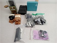 Parts and accessories, lot, holster, die case,