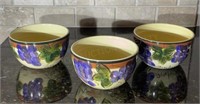 3 Napa Grapes Hand Painted Collection Bowls
