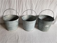3 Vintage Galvanized Buckets 15" Including Handle