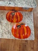 Lovely pair of glass pumpkin bowls, 10.5" x 9"
