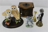 Barn owls, coaster set, bells, Tom Cat