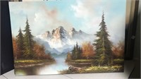 Signed Oil panting on canvas. Mountain scene
