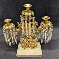 Vintage Gilt Brass Candelabra With Crystal Prisms