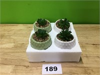 Ceramic Planters with Plastic Succulents lot of 4