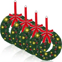 4 Lighted Christmas Wreaths with Large Red Bows
