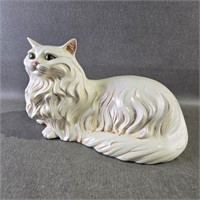 Vintage Ceramic Persian Cat with Green Eyes