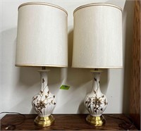 Gold and White Floral Table Lamps